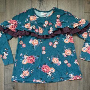 MATILDA JANE 435 GIRLS FLORAL RUFFLE LONG SLEEVE TOP SHIRT